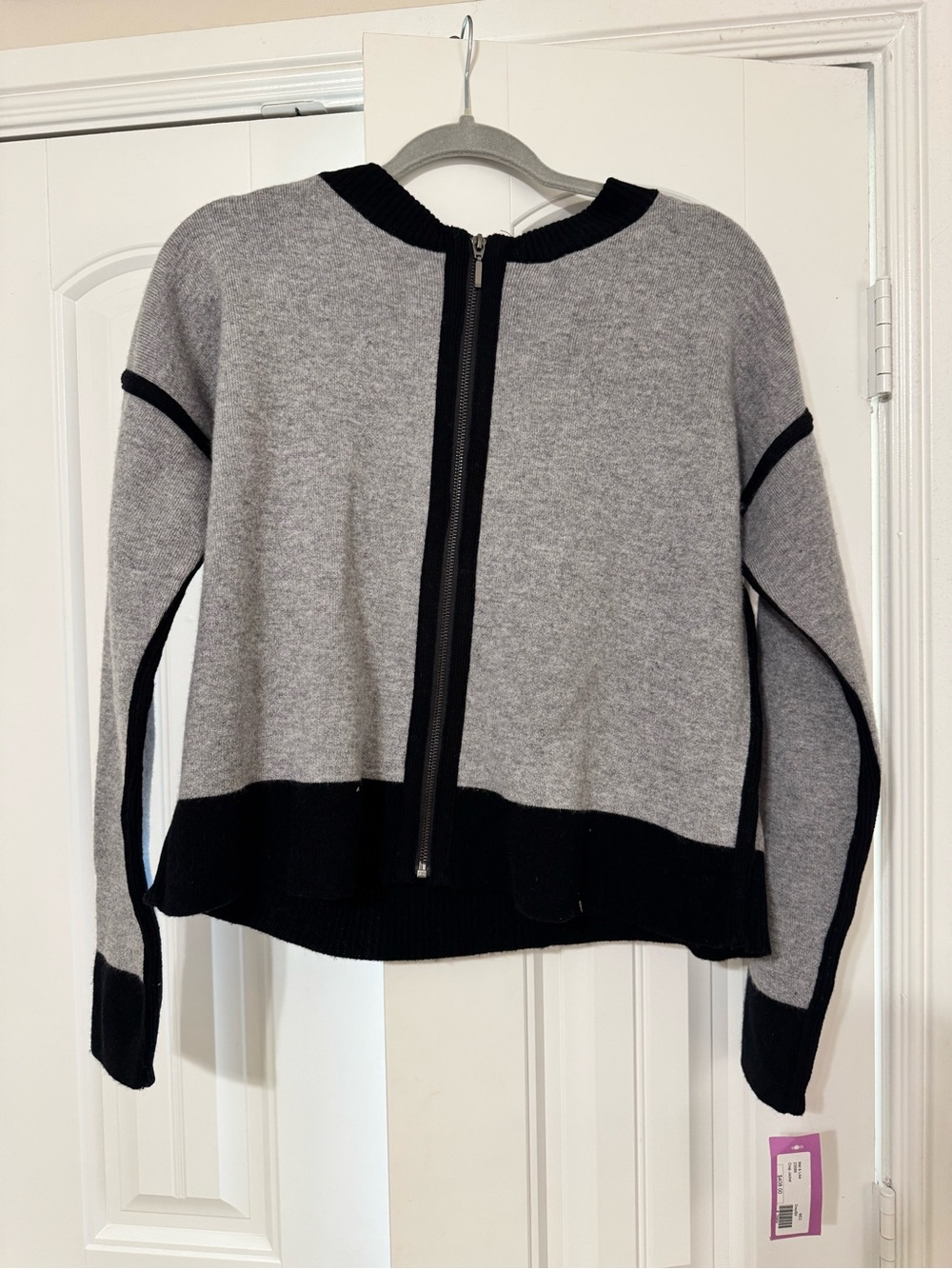 Grey and Black Zip-Front Women's Sweater
